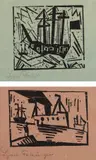 Dreimaster mit Flagge; and Ships (with Man on a Pier) by Lyonel Feininger, 1912/1919; and 1920, Two woodcuts, on blue and orange Japanese paper, with margins,, sold Apr 2013