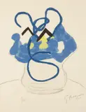 Georges Braque, Bouquet of Blue Flowers, from Si je mourais là-bas, 1962, Woodcut in colors, on Chiffon paper watermark `LB', with full margins (deckle on four sides),