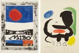 Exposition des oeuvres recents; and Poster for the exhibition 'Miró’: Sala Pelaires by Joan Miró, 1953; and 1970, Two lithographs in colors, on Arches and Sala Gaspa paper, the full sheet and with full margins,, sold Apr 2013