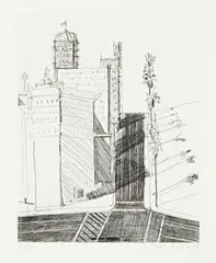 Hotel Corner by Wayne Thiebaud, 1979/1998, Etching with drypoint, on wove paper, with full margins,, sold Apr 2013
