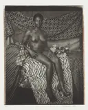 Mickalene Thomas, Portrait of Marie Sitting in Black and White