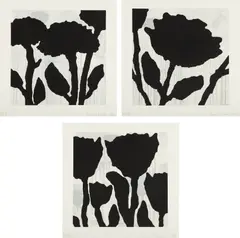 Flower Studies I-III by Donald Baechler, 2009, The complete set of three screenprints in colors with black flocking, on wove paper, with full margins,, offered Apr 2013