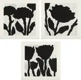 Donald Baechler, Flower Studies I-III, 2009, The complete set of three screenprints in colors with black flocking, on wove paper, with full margins,