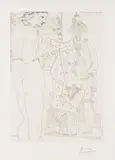 Pablo Picasso, Modèle et sculpture surréaliste (Model and Surrealist Sculpture), plate 74, from La suite Vollard, 1933, Etching with drypoint, on Montval laid paper, with full margins,