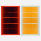 Richard Anuszkiewicz, Reflections V - Red Line; Reflections V - Grey Line (two works from the Reflections series), 1979, screenprint with hand-painted acrylic on Masonite