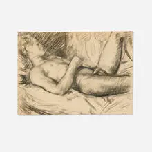 Duncan Grant, Paul Roche Reclining Nude, charcoal on paper