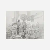 John Lear, Untitled (Man with Flag and Other Figures), 2003, graphite on paper