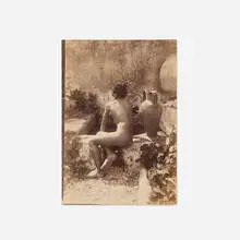 Wilhelm von Gloeden, Untitled (Male Nude Figure Study with Greek Vase on Garden Patio), 1902, vintage gold-toned albumen silver print