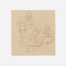 Paul Cadmus, Preliminary Study for the Three Dancers Resting, 1971, crayon on paper