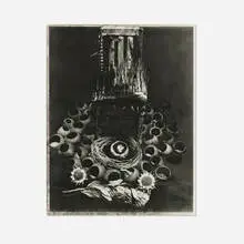 Albert Chong, Codfish Throne with Coconut Vessels and Joshua Tree Spines, gelatin silver print from T55 P/N Polaroid Positive/Negative 4x5 film Type 55