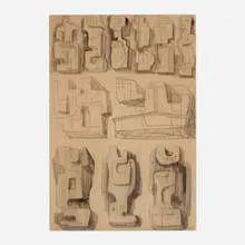 Henry Moore, Square Forms, 1936, graphite, crayon and wash on tissue