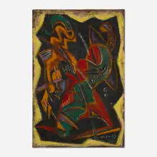 Werner Drewes, Fight, 1945, oil and sand on canvas