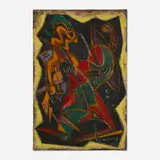 Werner Drewes, Fight, 1945, oil and sand on canvas
