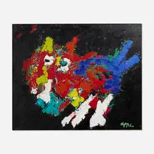 Cat by Karel Appel, 1972, acrylic on paper mounted to canvas, sold May 2026