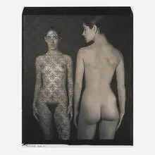 Rutger ten Broeke, Two Nudes, Black Veil, 1989, unique large-format Polaroid Polacolor print