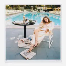 Terry O'Neill, Faye Dunaway at the Pool, Beverly Hills, 1977, digital C-print mounted to Dibond