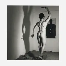 Helmut Newton, Lisa Lyon with Knives, Paris, 1980, gelatin silver print