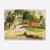 Carlos Enrique Uriarte, Panama River Scene, watercolor on paper