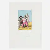 Setze jutges mengen fetge d'un penjat (from the Les Caprices de Goya de Dalí portfolio) by Salvador Dalí, 1977, heliogravure with hand-coloring, sold Mar 2025