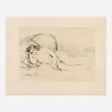 Femme nue couchée, tournée à gauche (from Théodore Duret's Histoire des peintres impressionnistes) by Pierre-Auguste Renoir, c. 1906, etching, sold Mar 2025