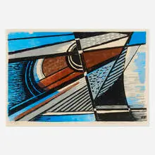 Werner Drewes, Dynamic Thrust, 1982, woodcut in colors