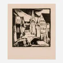Strasse in Soest (from Die Schaffenden, vol. 1, no. 1) by Christian Rohlfs, linocut, sold Mar 2025