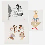 Ashoona Mayureak, Three works, 1983-91, lithograph in colors; lithograph and stencil in colors; stonecut