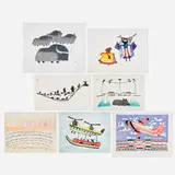 Pudlo Pudlat, Seven works, 1986-91, lithograph in colors on Somerset; lithograph and stencil in colors; lithograph in colors on Arches; lithograph in colors on BFK Rives