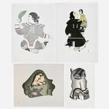 Pitaloosie Saila, Four works, 1985-91, lithograph in colors on Arches; lithograph and stencil in colors on Somerset; lithograph in colors; stonecut and stencil in colors