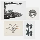 Oshoochiak Pudlat, Four works, 1982-85, lithograph in colors; stonecut; stonecut and stencil in colors