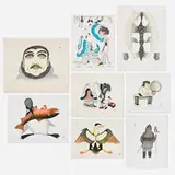 Kananginak Pootoogook, Eight works, 1982-91, stonecut and stencil in colors; lithograph in colors on Somerset; lithograph in colors on Arches