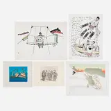 Napachie Pootoogook, Five works, 1982-90, stonecut and stencil in colors; lithograph in colors; lithograph in colors on BFK Rives