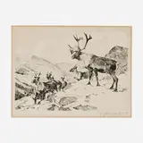 Carl Rungius, Mountain Caribou, 1931, etching with drypoint