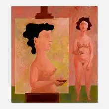 Arnold Blanch, Untitled (Model and her Portrait), 1966, acrylic on canvas