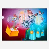 Atirnomis, Untitled (Birds, Ladies, Eggs in a basket and Arch Columns), 1974-75, oil on canvas