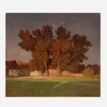 Anton Hans Karlinsky, Untitled (Country House with Trees and Figures), 1912, oil on canvas