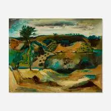George Jo Mess, Untitled (Hilly Landscape), oil on canvas board