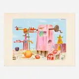 Tobias Musicant, Untitled (The Pink Tower), oil and ink on paper laid to board