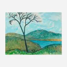 Gershon Benjamin, Tree in Landscape, 1974, watercolor and gouache on paper