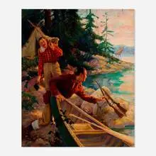 Frederic A. Anderson, Untitled (Moose Hunters), oil on canvas board