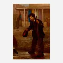 Little Street Sweeper by John George Brown, 1865, oil on paper laid to panel, sold Feb 2025