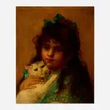 Léon Bazille Perrault, Girl with a Cat, oil on canvas
