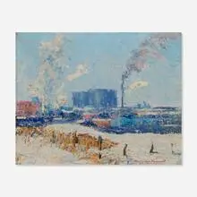 Morris Hall Pancoast, The Oil Tanks, Salem, c. 1910, oil on artist's board