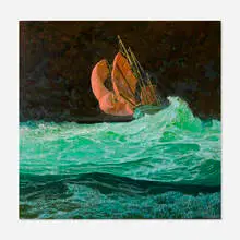 Tingbo Guang, Red Sail, oil and mixed media on canvas
