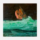 Tingbo Guang, Red Sail, oil and mixed media on canvas