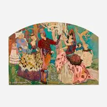 Mildred Bailey Carpenter, Untitled (A Dance in the Forest), pencil and gouache on paper laid to painted board in artist's frame