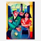 Untitled (Lighting a Cigarette) by Graham Knuttel, oil on canvas, sold Feb 2025