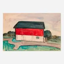 Gershon Benjamin, Red Barn, watercolor on paper