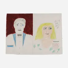 Untitled (Chicago We Own It) by Lee Godie, ballpoint pen and paint on canvas, sold Dec 2025