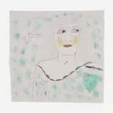 Lee Godie, Untitled (Chicago We Own It), ballpoint pen and paint on unstretched canvas